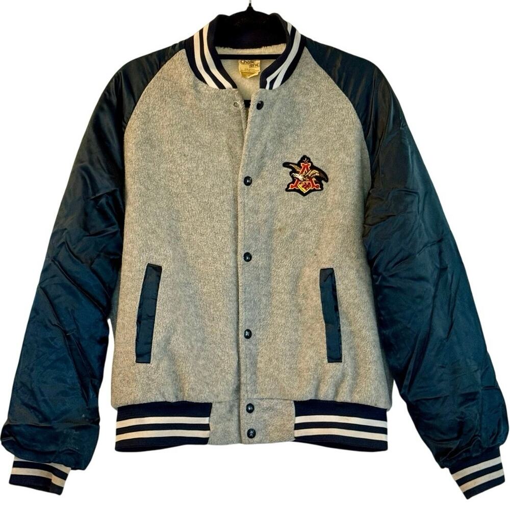 Vintage 80s Anheuser Busch Patch Button Up Bomber Chalk Line Jacket Adult Medium